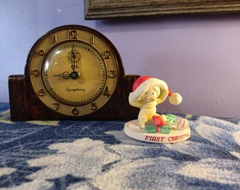 Free Shipping USA Vintage 1984 Baby First Christmas Figure made by Hudson Porcelain, Baby's First Christmas Baby in Santa Hat Candy Cane