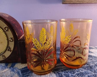 Free Shipping USA Hay ribbon small glasses Vintage Libbey Wheat Glass Tumbler Harvest Gold & Yellow With Bow Drinking Glass Cup