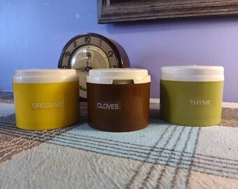 Free Shipping USA Vintage Tupperware Stacking Spices Harvest Colors, Olive Green, Brown, Mustard Yellow 1970's Tupperware 1308 Retro Kitchen