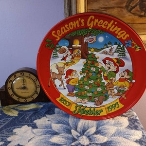 Free Shipping USA Keebler 1993 Cookie Tin, Ten Inch Metal Tin for Christmas Cookies, Keebler Elves Holiday Cookie Tin, Vintage Colorful Tin