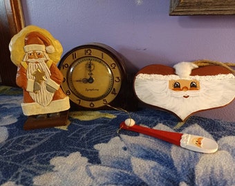 Free Shipping USA Wooden Santa, Wooden Primative Christmas Santa Face, Heart Santa Face Simple Santa, Santa Wooden Spoon, Primitive Santa