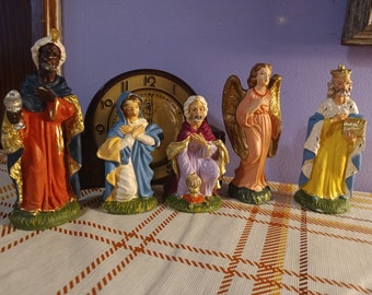 Free Shipping USA Vintage .29 Nativity Replacement Figures, Mary, Angel and Wiseman, Replacement Nativity Figures, Angel in Pink, Mary in Bl