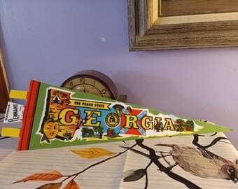 Free Shipping USA Large Vintage Georgia Felt Pennant Flag, Vintage Georgia Souvenir, Man Cave Decor, Game Room Georgia Peach Felt Flag Savan