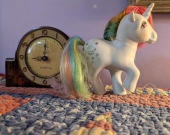 Free Shipping US Vintage 1983 My Little Pony Generation One Moonstone Rainbow Unicorn, My Little Pony Rainbow Hair with Moon Cutie Mark, MLP