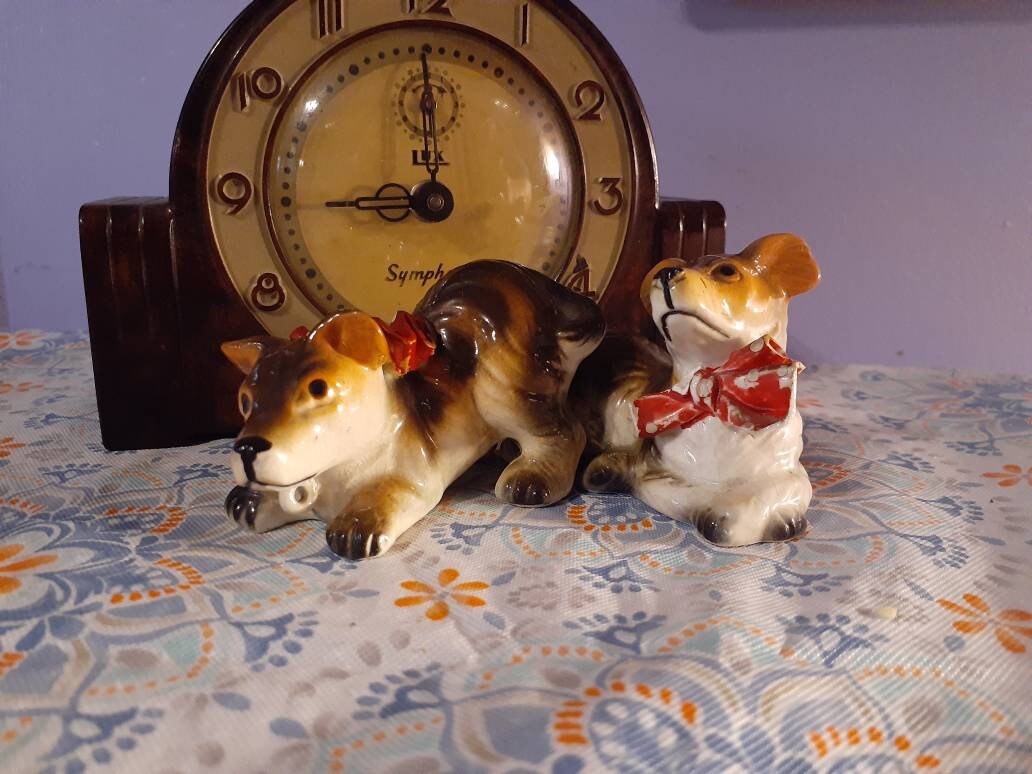 * vintage dog ୨୧ * モコモコ ホワイトの プードルちゃん Vintage Poodle Porcelain Figurine, Vintage Ceramic Dog