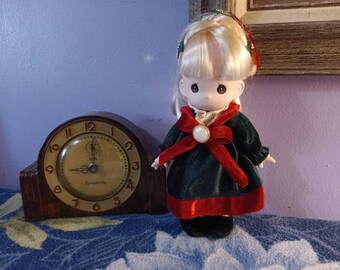 Free Shipping USA Precious Moment's Doll Blonde Little Gabrielle 2001 Holiday Doll, Little Girls Porcelain Doll in Velvet Dress Christmas Do