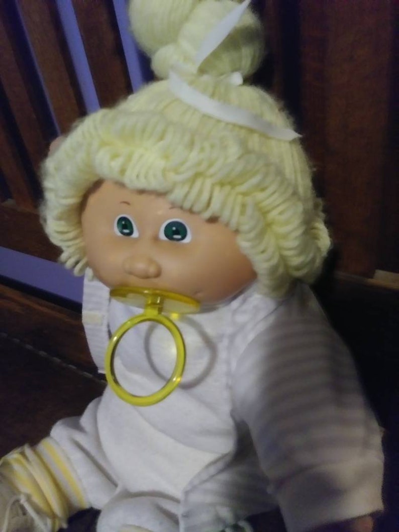 Yellow Hair Cabbage Doll with Green Eyes with Pacifer