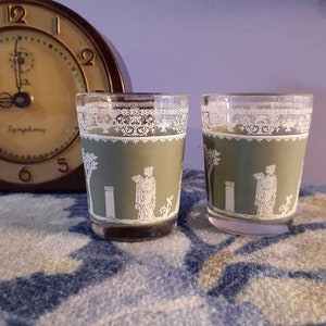 Free Shipping USAMidcentury Barware Set of Greek Green Shotglasses Wedgwood Green Jasperware GlassBy Jeanette Hellenic Roman Goddess Statues