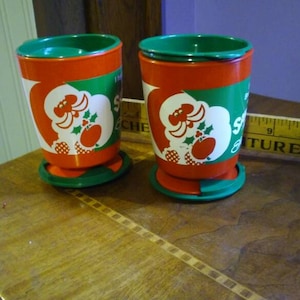 Free Shipping USA Set of Two Vintage Red and Green Santa Mugs From Elder Beer Man "Breakfast with Santa" 1989 Santa Mug, Vintage Santa Mug