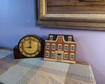 Free Shipping USA The Cat's Meow Main Street Series Franklin Library Real Wood 1987, Wooden House Store Front Primitive Decor, Brick wood