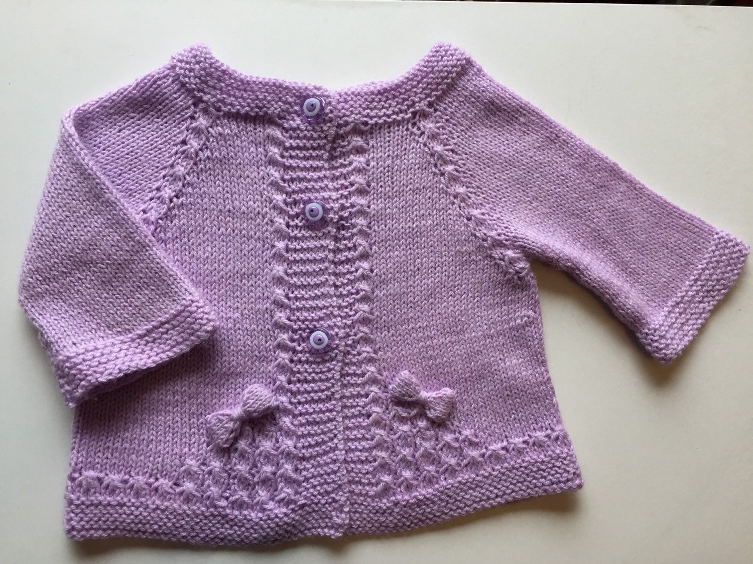 Handmade Knitted Lilac Wool Baby Girl Cardigan With Bow Ties - Etsy
