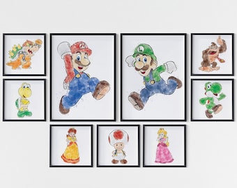 Set di poster ad acquerello di Super Mario Bros.: decorazioni per la cameretta dei bambini (download digitale)