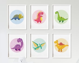 Stampe colorate di dinosauri: decorazioni divertenti per la cameretta dei bambini (download digitale)