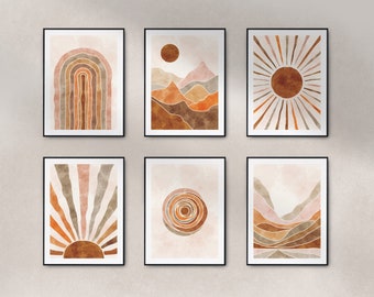 Set di stampe da parete beige boho: stampe minimaliste ad acquerello (download digitale)