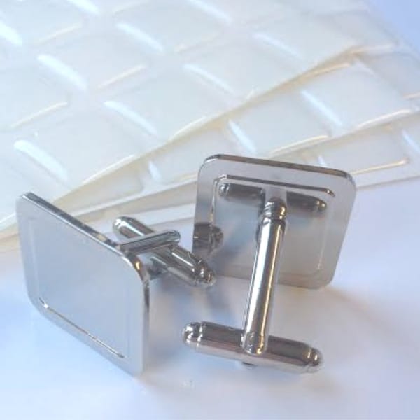 10 Blank Cufflinks with 16mm square clear domes - Trade Prices - Make 10 Pairs - UK Supplier - Cufflink Craft Kit - DIY Wedding Cufflinks