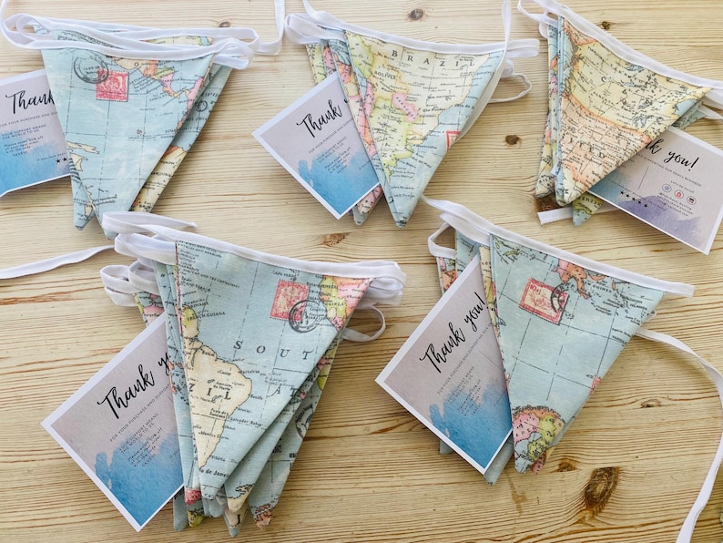 World Map Bunting, Map bunting, Cotton Atlas Bunting Flags and matching items image 3