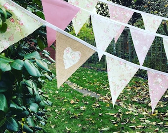 Rustic Wedding Bunting: Floral Hessian Banner with Heart