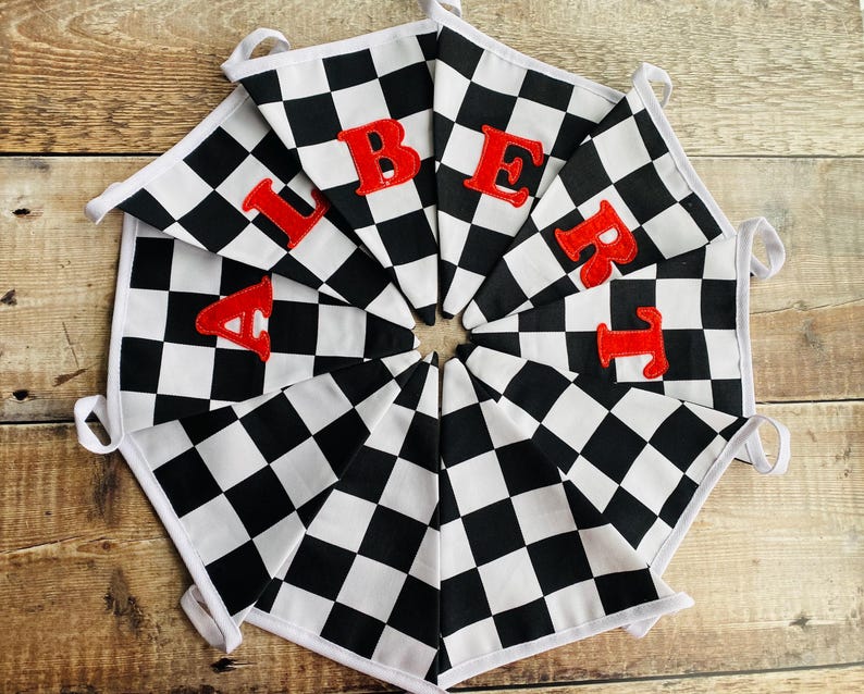 Racing Car Bunting, Checkered Flag Banner, Boy's Room Decor, Hotwheels room decor image 7