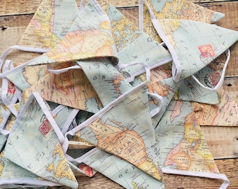 World Map Bunting, Travel Garland, Uni Room Decor