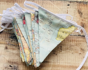 World Map Bunting, Map bunting, Cotton Atlas Bunting Flags and matching items