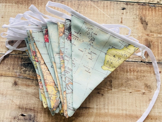 World Map Bunting, Map bunting, Cotton Atlas Bunting Flags and matching items