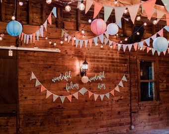 Wedding Bunting in pastel colours, Wedding venue decor, Long Garden Party Banner