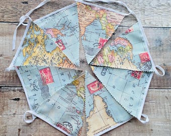 World Map Fabric Bunting, Travel Party Garland, Gap year gift
