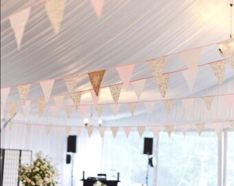 Floral Hessian Wedding Bunting, Hessian bunting, Reusable Fabric Banner