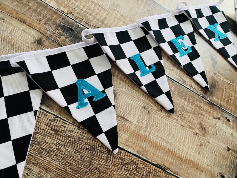 Racing Car Bunting, Checkered Flag Banner, Boy's Room Decor, Hotwheels room decor image 11