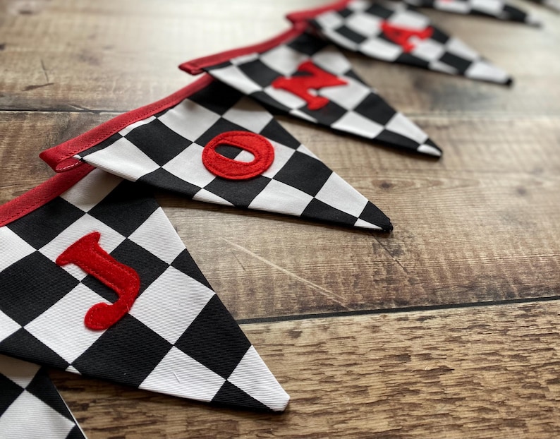Racing Car Bunting, Checkered Flag Banner, Boy's Room Decor, Hotwheels room decor image 4