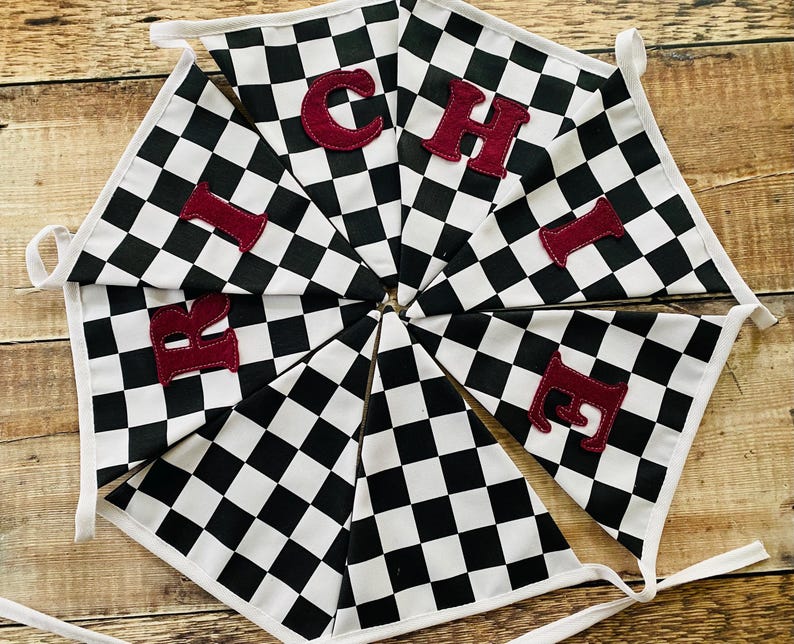 Racing Car Bunting, Checkered Flag Banner, Boy's Room Decor, Hotwheels room decor image 2