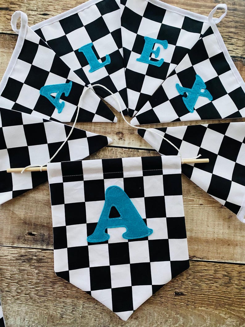 Racing Car Bunting, Checkered Flag Banner, Boy's Room Decor, Hotwheels room decor image 10