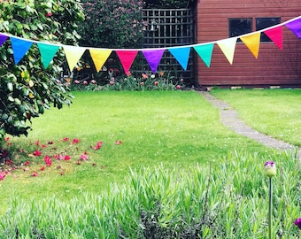 Rainbow Party Bunting: Double Sided Flags, Garden Wedding Decor