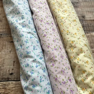 Floral Cotton Fabric, Small ditsy flowers, Craft Sewing Floral Fabric, Yellow floral fabric, Lilac floral fabric, Blue floral fabric