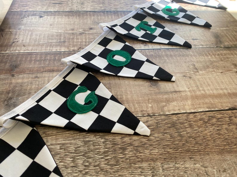 Racing Car Bunting, Checkered Flag Banner, Boy's Room Decor, Hotwheels room decor image 14