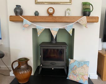 World Map Cushion and Bunting, Map cushion bunting, Cotton Atlas Bunting Flags and matching items
