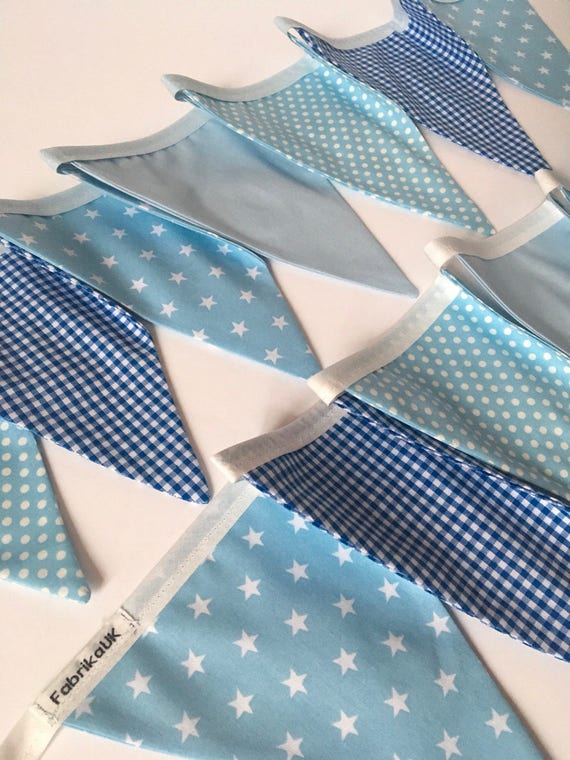 £1 PER FLAG BLUE MIX CHEVRONS /& SPOTS-ANY NAME PERSONALISED BUNTING FREE P/&P