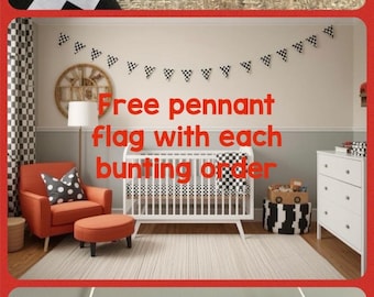 Racing Car Bunting,  Checkered Flag Banner, Boy's Room Decor, Hotwheels room decor