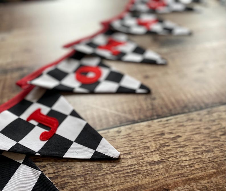 Racing Car Bunting, Checkered Flag Banner, Boy's Room Decor, Hotwheels room decor image 5
