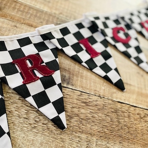 Racing Car Bunting, Checkered Flag Banner, Boy's Room Decor, Hotwheels room decor image 1