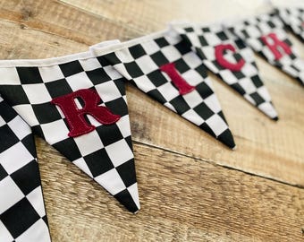 Racing Car Bunting,  Checkered Flag Banner, Boy's Room Decor, Hotwheels room decor