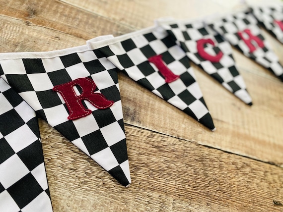Racing Car Bunting,  Checkered Flag Banner, Boy's Room Decor, Hotwheels room decor