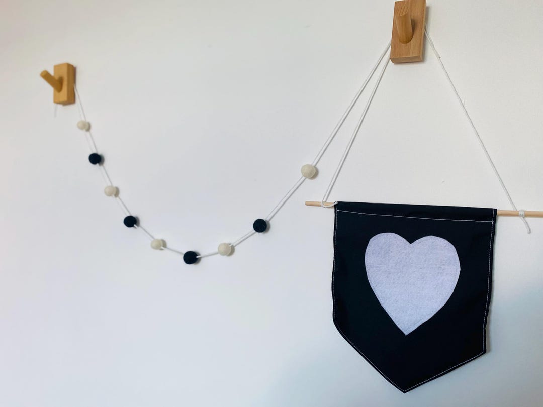 Valentines Day Gift Valentines Banner Heart Pennant Flag Black and ...