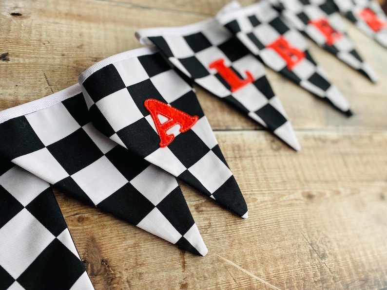 Racing Car Bunting, Checkered Flag Banner, Boy's Room Decor, Hotwheels room decor image 6