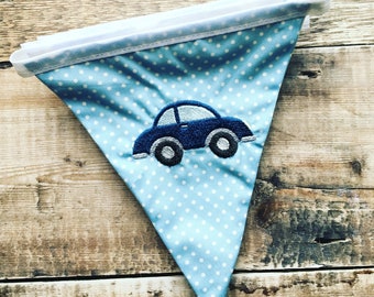 Personalised bunting, Personalized bunting, Bunting with cars, Name bunting, Baby name, Felt letters, embroidered car