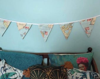 World Map Fabric Bunting: Double Sided Travel Banner