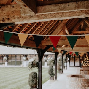 Burgundy, Gold, Blue and Green Fabric Bunting, Wedding Party Banner, Barn decor