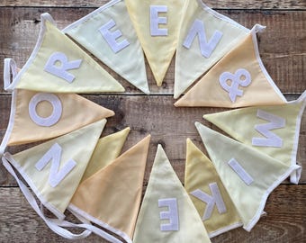 White and cream  Fabric Bunting, Wedding Banner, White wedding bunting with a free personalised gift.