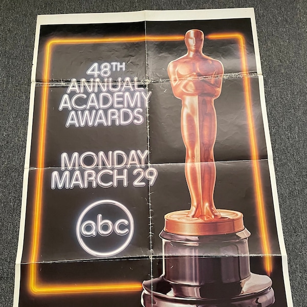 Rare 1976 Original 48th Academy Awards Show One Sheet Poster! 27' x 41"! JAWS! One Flew Over The Cuckoo's Nest! ABC TV! Oscars!