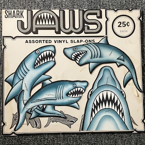 Original 1975 Gum Ball Machine Shark JAWS Slap Ons Display! JAWS Craze! Great White Shark! Extremely Rare!